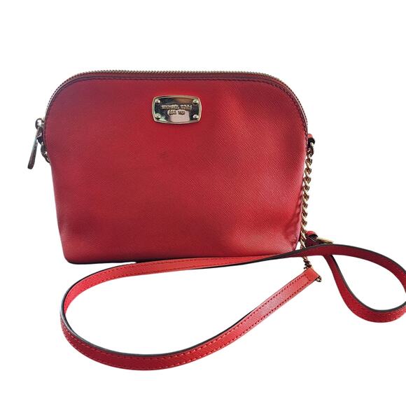 Michael Kors Red Cindy Dome Leather Chain Crossbody Bag - Picture 1 of 8